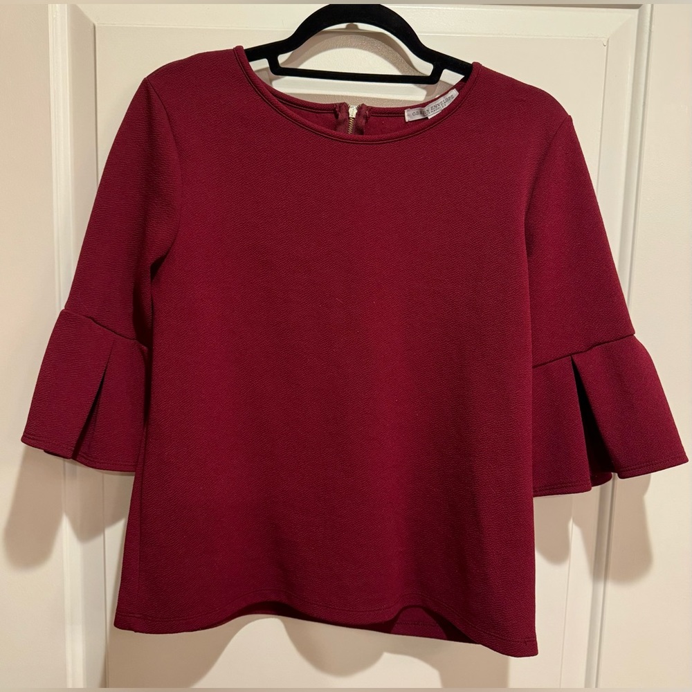 Maroon-Red Blouse: 3/4 Bell Sleeves Size M